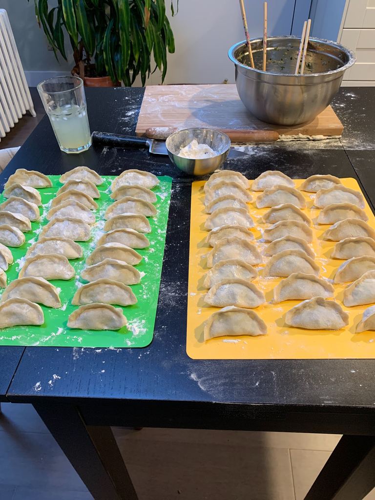 photo of dumplings being prepared on a counter